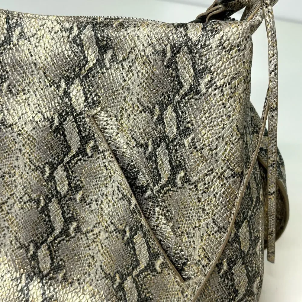 Hobo Lennox Leather Snake Print Gold Tone Shoulder Hobo Bag